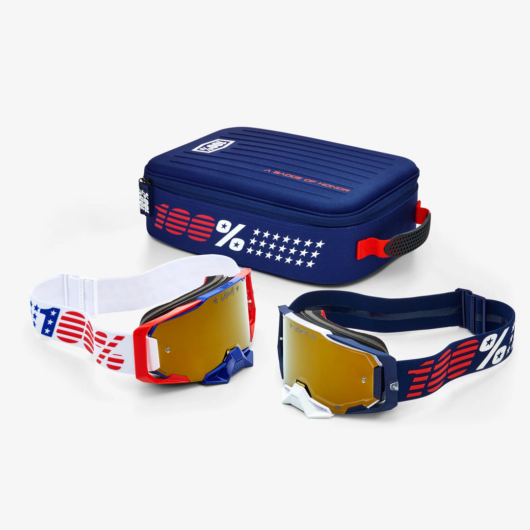 DUAL ARMEGA® Patriot Pro Pack White/Navy True Gold Mirror Lens w/ Free Goggle Case